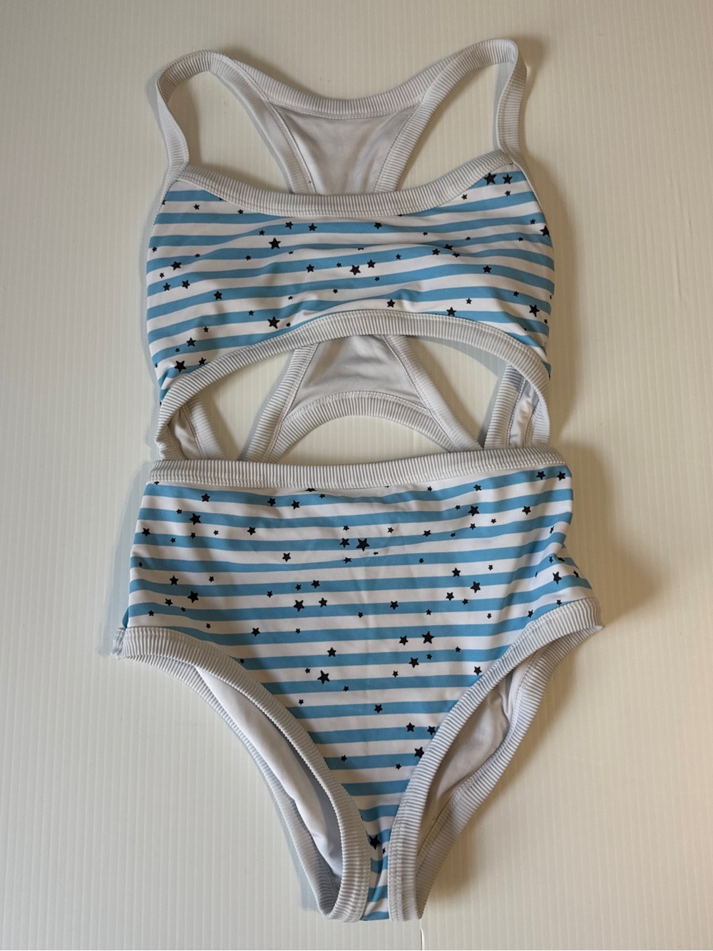 Aerie Blue Stripe Star Cutout One Piece Swimsuit Racerback Y2K Coastal Medium